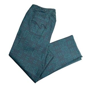 Catherines Slimmer Classic Women 16W Teal Navy Medallion Straight Leg Casual